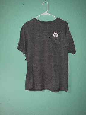 Ripndip Gray Tee with Logo Tag and Cat Pocket